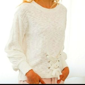 SALE! Lace up Front Bodice Ivory Sweater